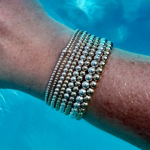 2mm Bracelet made with Sterling Silver Beads on Durable Elastic - Picture 3 of 6